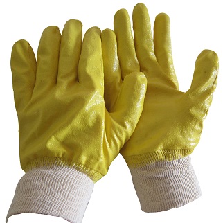 Yellow Nitrile fully dipped glove