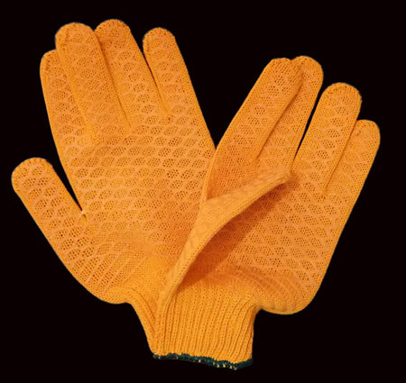 Heavy weight orange glove with PVC aross
