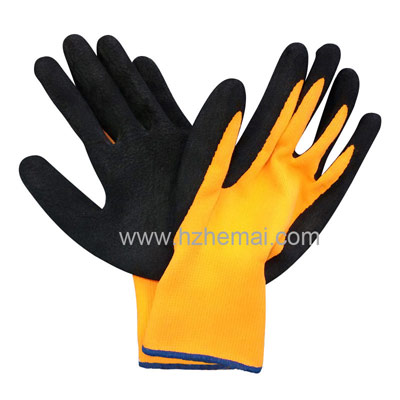 Hi vis orange liner latex foam palm coated glove