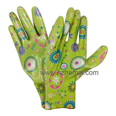 Flower Printed Nitrile Coated Ladies Work Glove